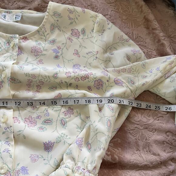 Vintage 80s patchington cream with purple floral print shirt dress‎ midi large - Picture 6 of 8